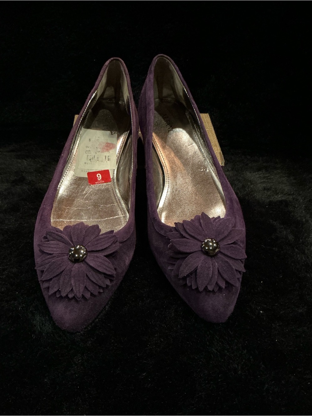Alfani Purple Suede Pointed-Toe Floral Flats Size 9